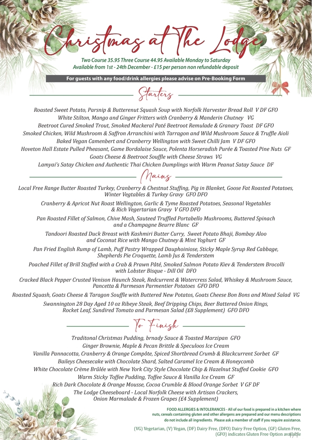 Lodge Christmas Menu 2026